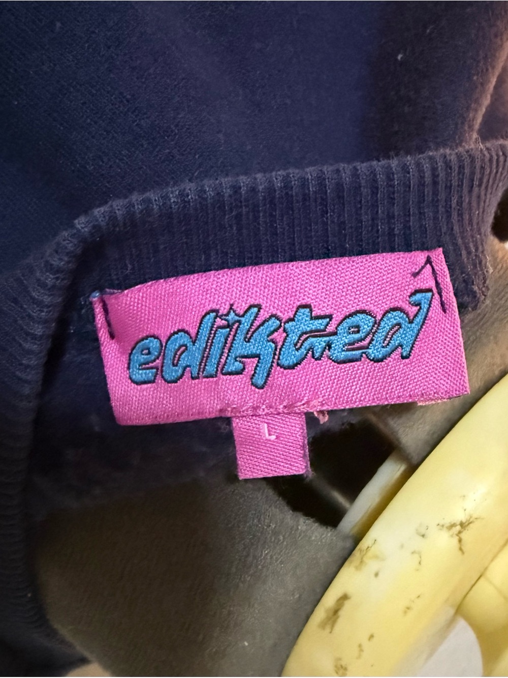 Edikted Navy Crewneck Sweatshirt with Script Logo - Picture 3 of 3